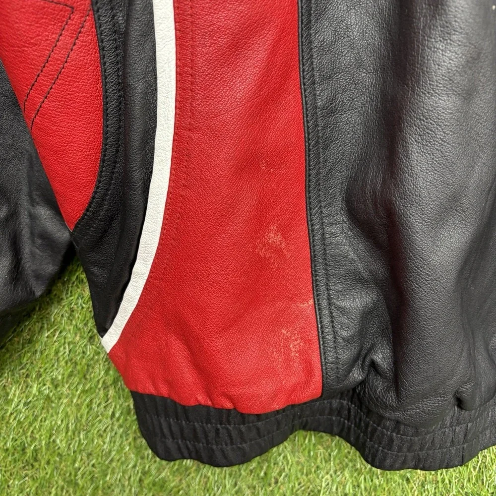 Vintage Chicago Bulls Starter Leather Jacket Mens XL Black Red Full Zip Heavy